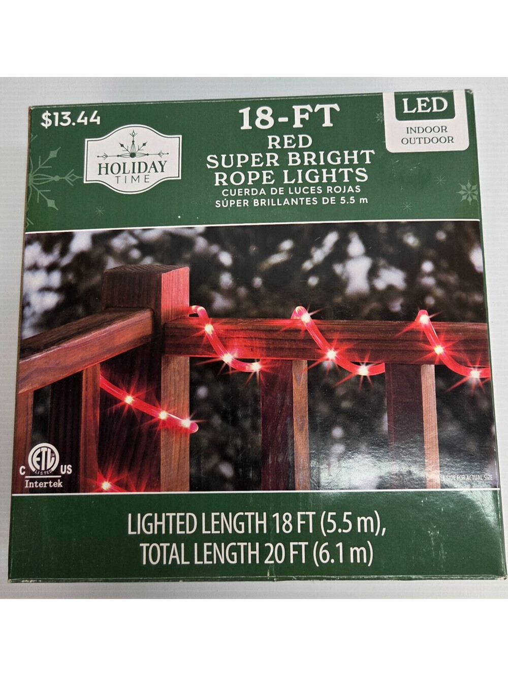 Holiday Time 18FT Red LED Rope Lights Indoor Outdoor Super Bright 108 Lights